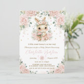 Schattig Bunny Rabbit Blush Floral Baby shower Kaart (Staand voorkant)
