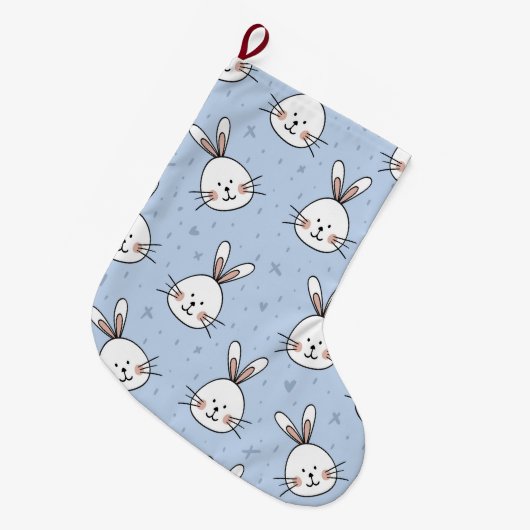 Schattig Bunny Rabbit Pattern Grote Kerstsok (Voorkant (Hangend))