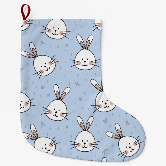 Schattig Bunny Rabbit Pattern Grote Kerstsok (Voorkant)
