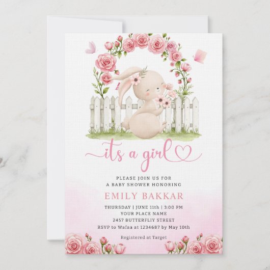 Schattig Bunny Roze Waterverf Boho Meisje Baby sho Kaart (Voorkant)