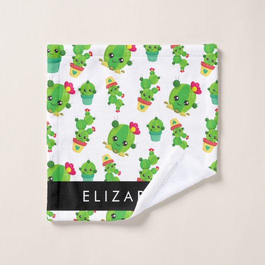 Schattig Cactus, Cactus Pattern, Succulent, Jouw n Bad Handdoek (Wasdoekje)