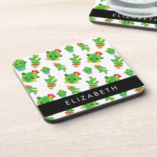 Schattig Cactus, Cactus Pattern, Succulent, Jouw n Bier Onderzetter (Linkerzijde)