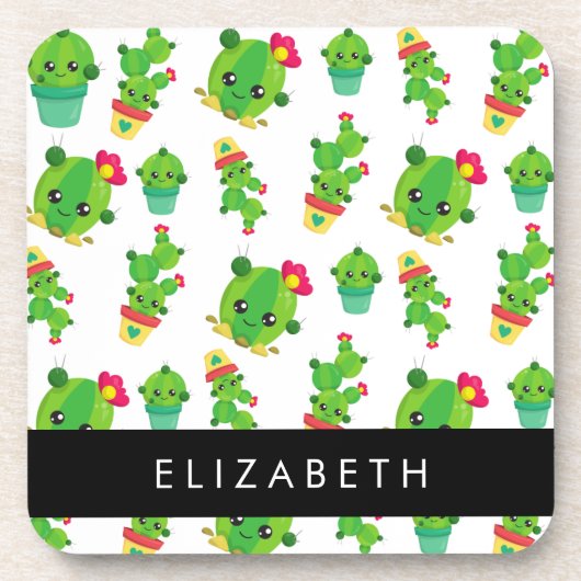 Schattig Cactus, Cactus Pattern, Succulent, Jouw n Bier Onderzetter (Voorkant)