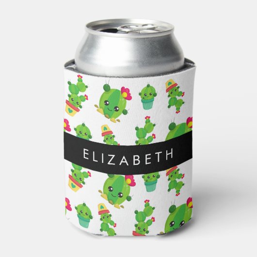 Schattig Cactus, Cactus Pattern, Succulent, Jouw n Blikjeskoeler (Blikje Voorkant)