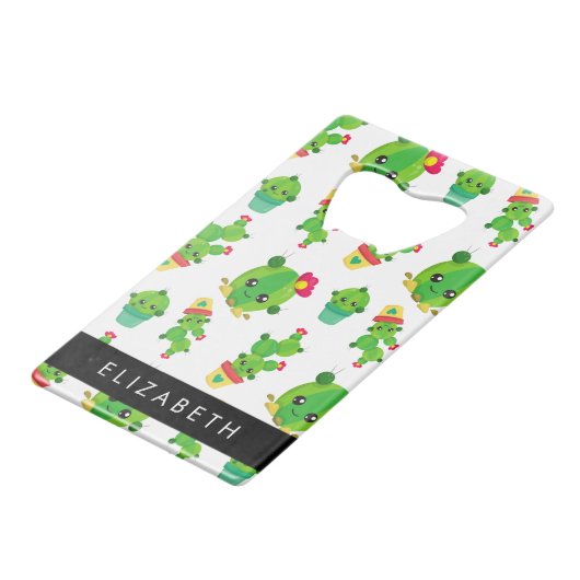 Schattig Cactus, Cactus Pattern, Succulent, Jouw n Creditkaart Flessenopener (Achterkant Gekanteld)
