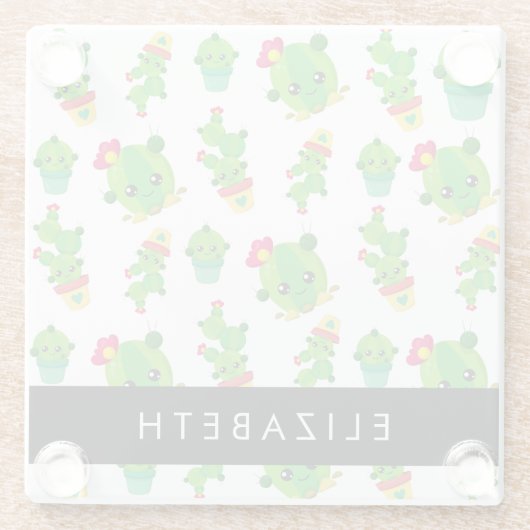 Schattig Cactus, Cactus Pattern, Succulent, Jouw n Glazen Onderzetter (Achterkant)