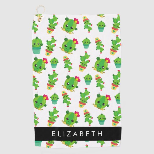 Schattig Cactus, Cactus Pattern, Succulent, Jouw n Golfhanddoek (Voorkant)