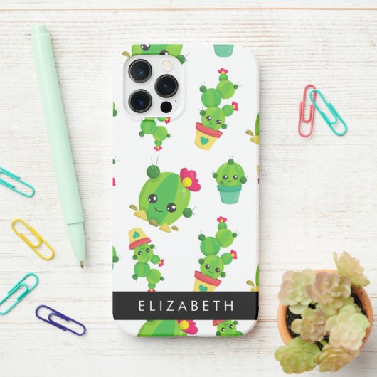 Schattig Cactus, Cactus Pattern, Succulent, Jouw n iPhone Hoesje (Op bureau)