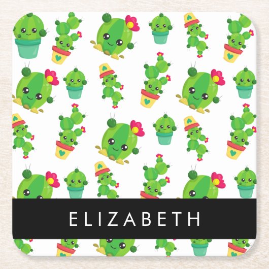 Schattig Cactus, Cactus Pattern, Succulent, Jouw n Kartonnen Onderzetters (Voorkant)