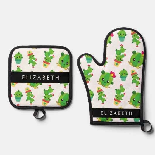 Schattig Cactus, Cactus Pattern, Succulent, Jouw n Ovenwant & Pannenlap Set (Voorkant)