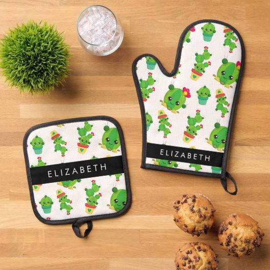 Schattig Cactus, Cactus Pattern, Succulent, Jouw n Ovenwant & Pannenlap Set (Top down)