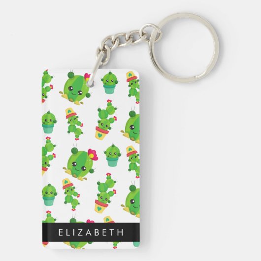 Schattig Cactus, Cactus Pattern, Succulent, Jouw n Sleutelhanger (achterkant)