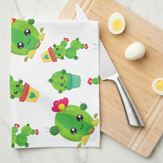 Schattig Cactus, Cactus Pattern, Succulent, Jouw n Theedoek (Quarter Fold)