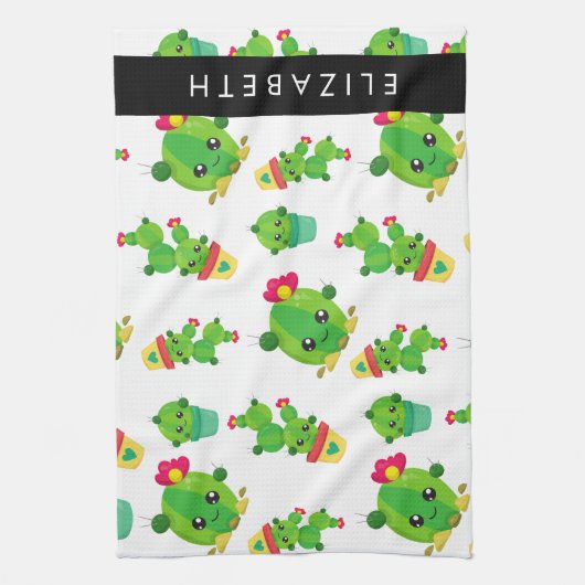 Schattig Cactus, Cactus Pattern, Succulent, Jouw n Theedoek (Verticaal)