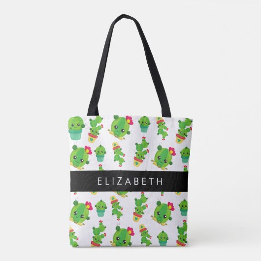 Schattig Cactus, Cactus Pattern, Succulent, Jouw n Tote Bag (Achterkant)