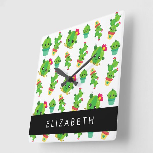 Schattig Cactus, Cactus Pattern, Succulent, Jouw n Vierkante Klok (Hoek)