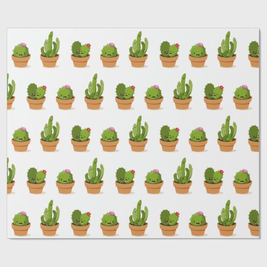 Schattig Cactus Characters Wrapping Paper Cadeaupapier (Vlak)