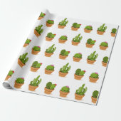 Schattig Cactus Characters Wrapping Paper Cadeaupapier (Uitgerold)