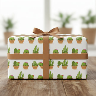Schattig Cactus Characters Wrapping Paper Cadeaupapier