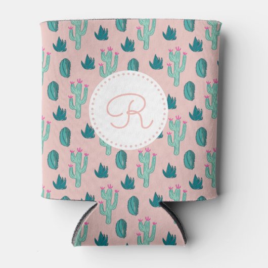 Schattig Cactus Tekenpatroon | Monogram Blikjeskoeler (Voorkant)