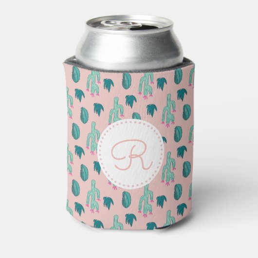 Schattig Cactus Tekenpatroon | Monogram Blikjeskoeler (Blikje Achterkant)