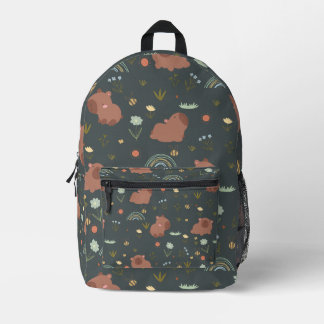 Schattig Capybara Boho Regenboog Bloemmotief Bedrukte Rugzak