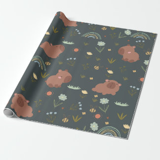 Schattig Capybara Boho Regenboog Bloemmotief Cadeaupapier