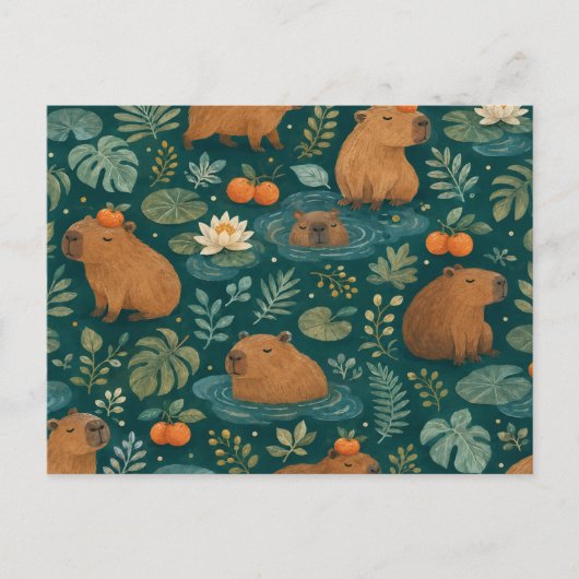 Schattig Capybara Botanisch Patroon Briefkaart (Voorkant)