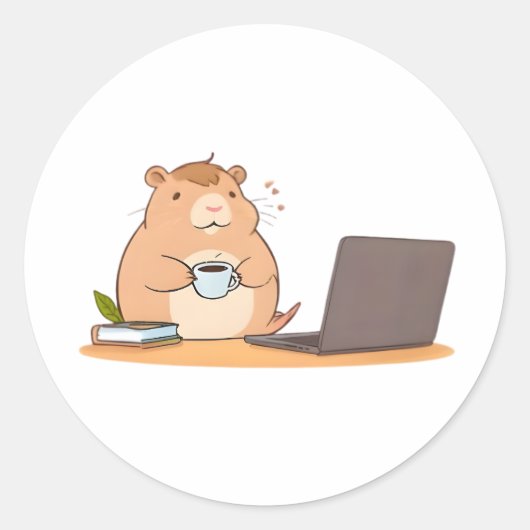 Schattig Capybara Coder Koffie Laptop Design Ronde Sticker (Voorkant)