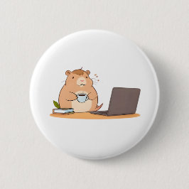 Schattig Capybara Coder Koffie Laptop Ontwerp Ronde Button 5,7 Cm