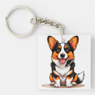 Schattig Cardigan Welsh Corgi Puppy Karakter Carto Sleutelhanger