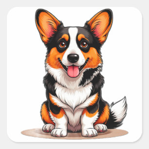 Schattig Cardigan Welsh Corgi Puppy Karakter Carto Vierkante Sticker