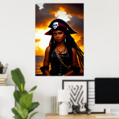 Schattig Caribisch Lady Pirate | AI Art Poster (Thuiskantoor)