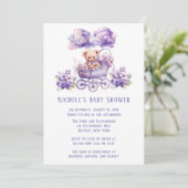 Schattig Carriage Teddy Bear Meisje Baby shower Kaart (Staand voorkant)
