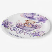 Schattig Carriage Teddy Bear Meisje Baby shower Papieren Bordje (Gekanteld)