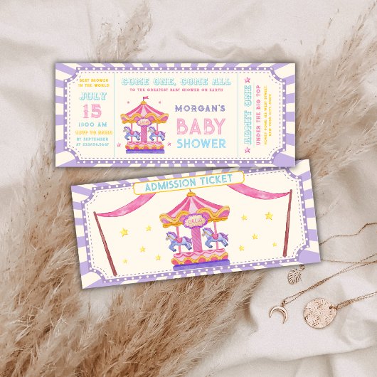 Schattig Carrousel Circus Ticket Kermis Baby Showe Kaart