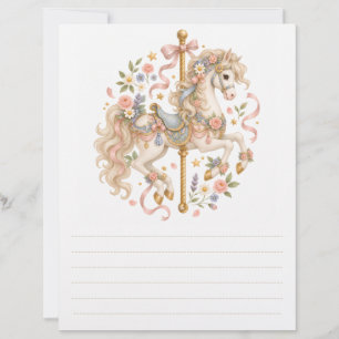 Schattig Carrousel Paard Vintage Kunst Briefhoofd