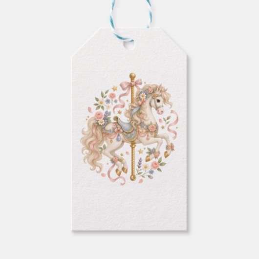 Schattig Carrousel Paard Vintage Kunst Cadeaulabel (Voorkant)