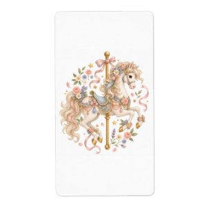 Schattig Carrousel Paard Vintage Kunst Etiket
