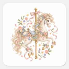Schattig Carrousel Paard Vintage Kunst Vierkante Sticker