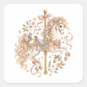 Schattig Carrousel Paard Vintage Kunst Vierkante Sticker