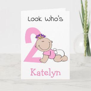 Schattig Cartoon Baby Meisje 2e Verjaardag Kaart