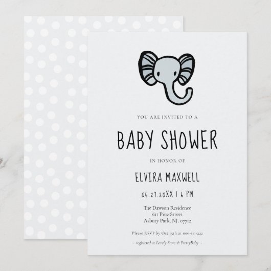 Schattig cartoon blauw olifant Baby shower Kaart (Voorkant / Achterkant)