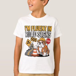Schattig Cartoon Bouw Bulldog Grappig Verkeersbord T-shirt