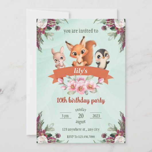 schattig cartoon dier konijn eekhoorn pinguïn  kaart (Voorkant)