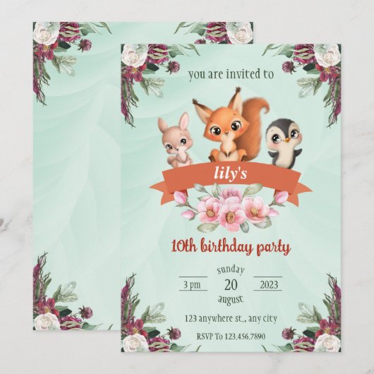 schattig cartoon dier konijn eekhoorn pinguïn  kaart (Voorkant / Achterkant)