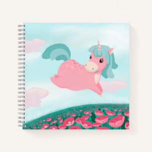 Schattig Cartoon Eenhoorn Roze en Mint Notitieboek