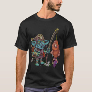 Schattig cartoon kabouter gaat vissen en vangt gro t-shirt