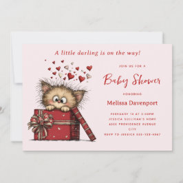 Schattig Cartoon Kitten in een Doos Baby Shower Kaart