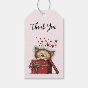Schattig Cartoon Kitten in een Doos met Hartjes Be Cadeaulabel